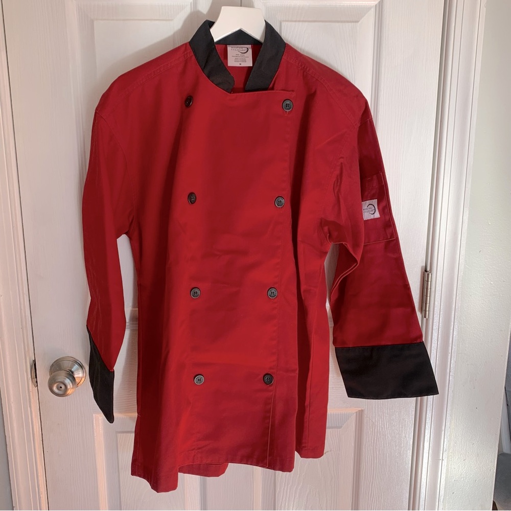 Mercer Culinary Chef Food Service Uniform Shirt Medium unisex Red Black new
